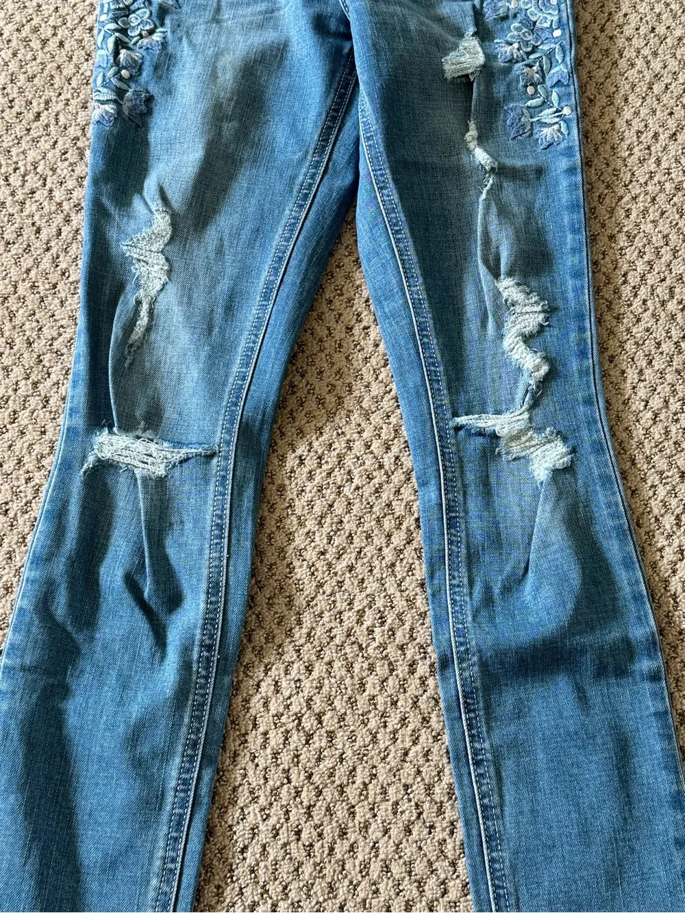 Hollister Blue Embroidered Ripped Skinny Jeans